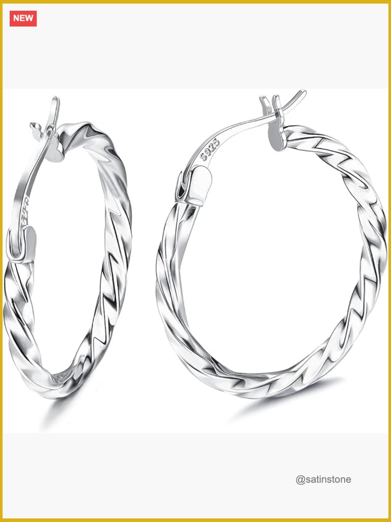 925 Sterling Silver Hoop Earrings 18k White Gold Plated Twisted Lightweight